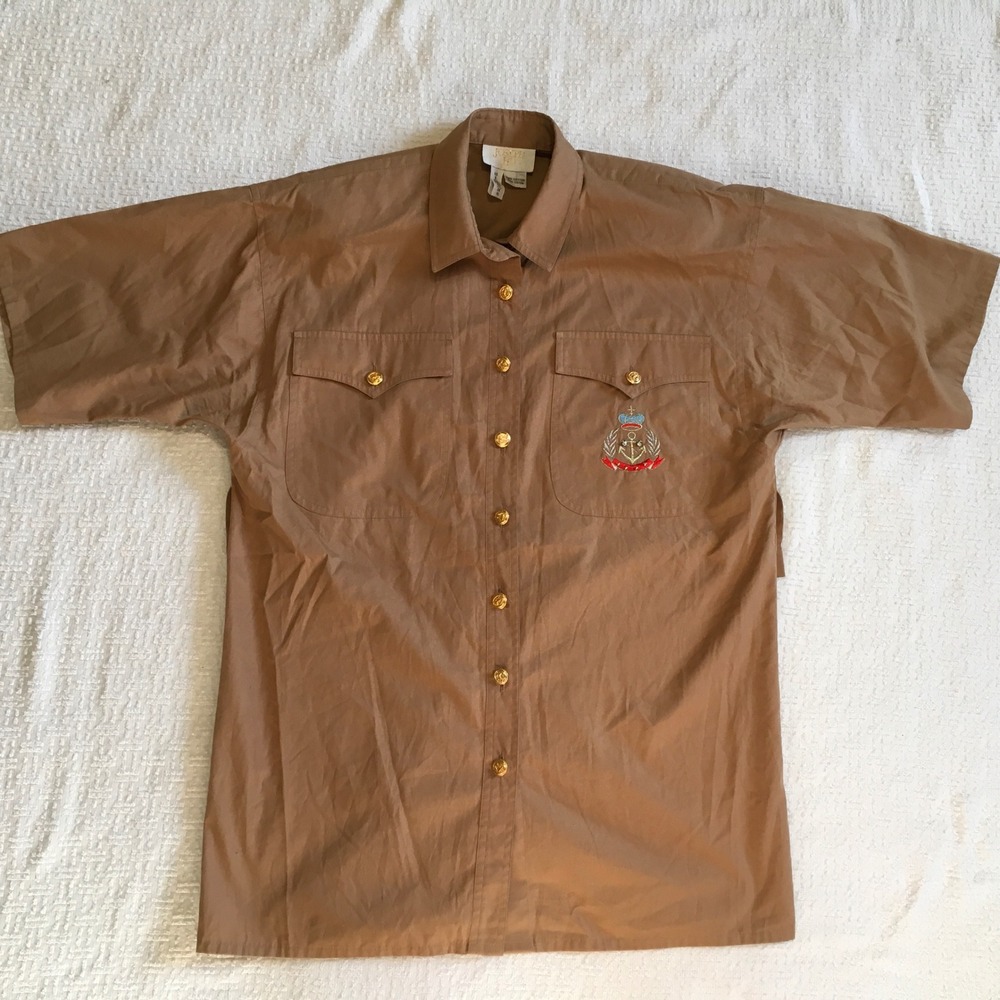 Rare VTG Joseph Ho Short Sleeve Button Down Shirt Crown Anchor Embroidery Size 8